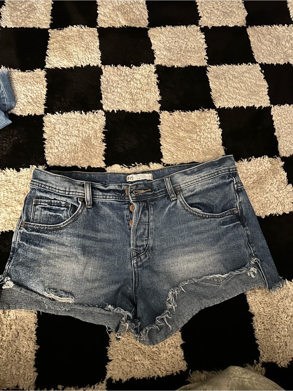 Free People Distressed Blue Denim Cutoff Shorts